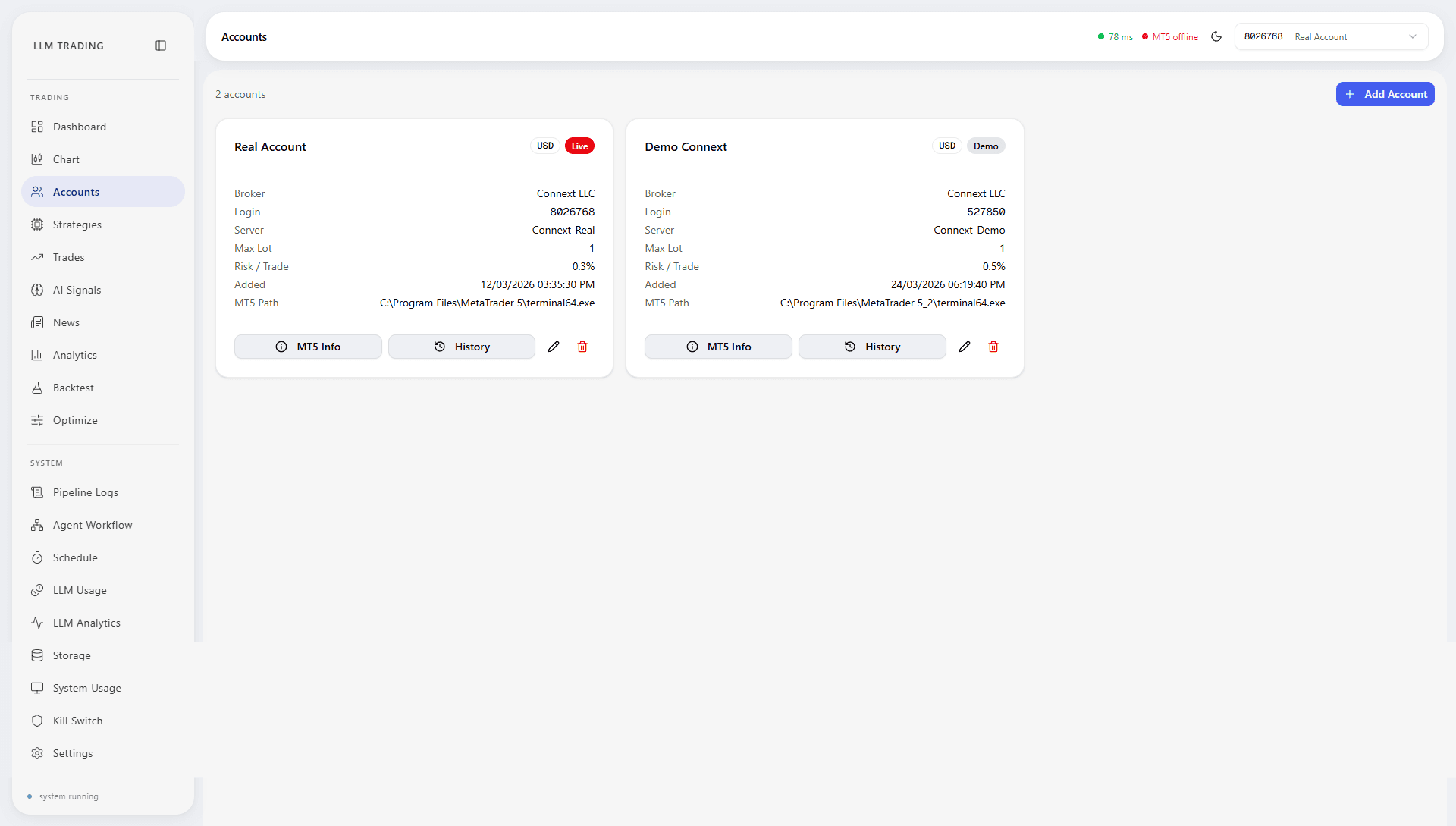 Account page