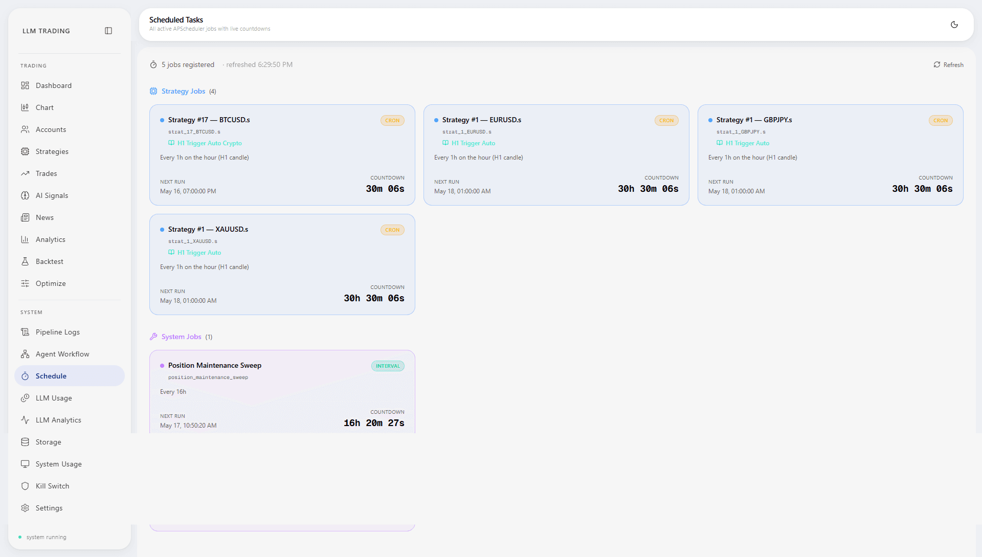 Schedule page