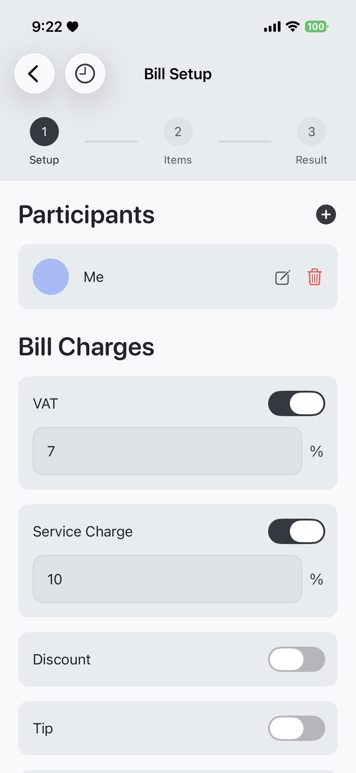 Bill setup view
