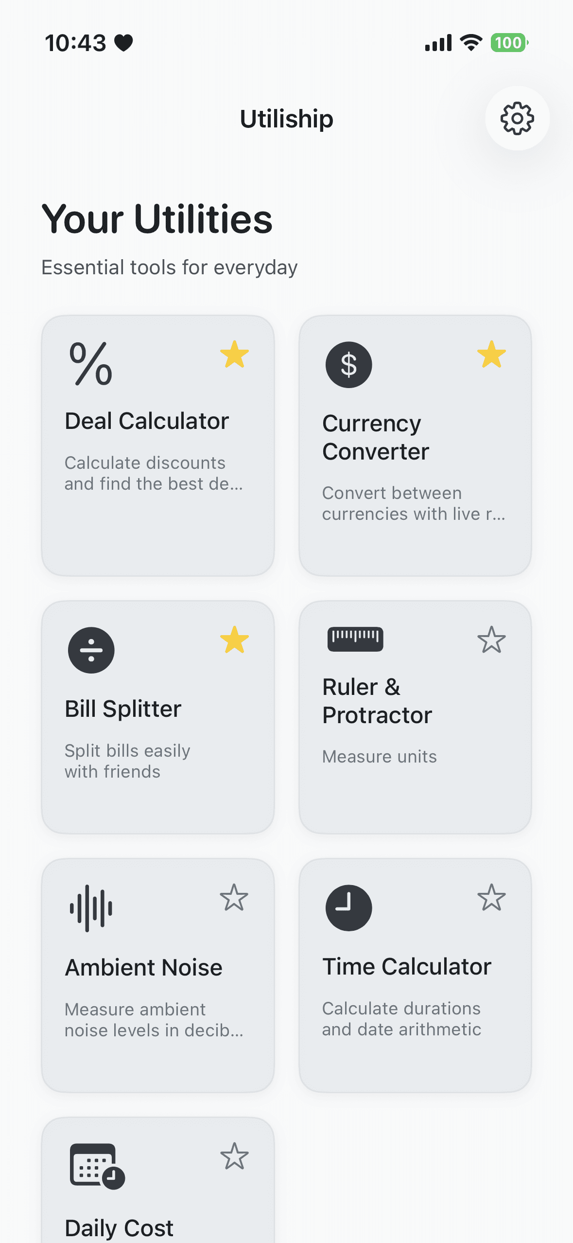 Home screen utility grid