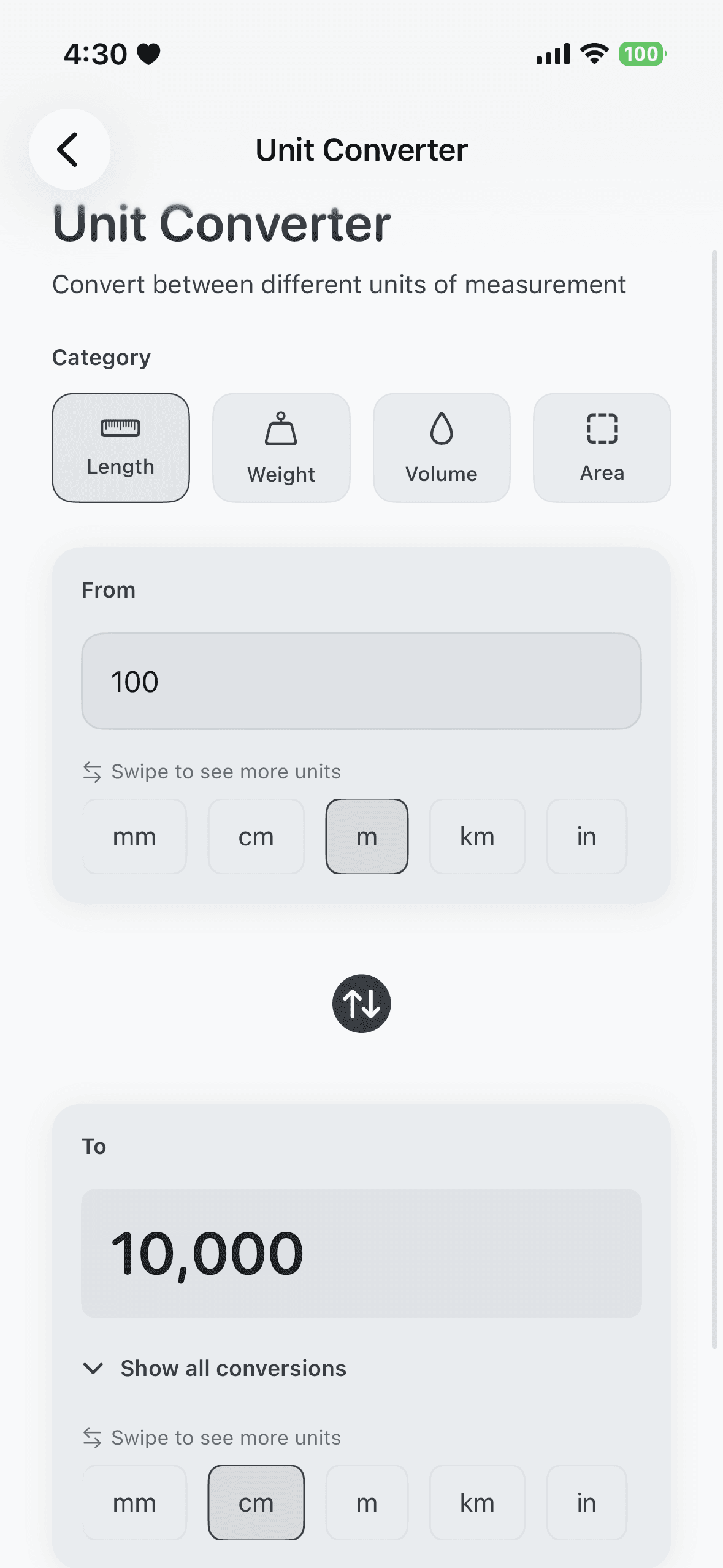 Unit converter with category picker