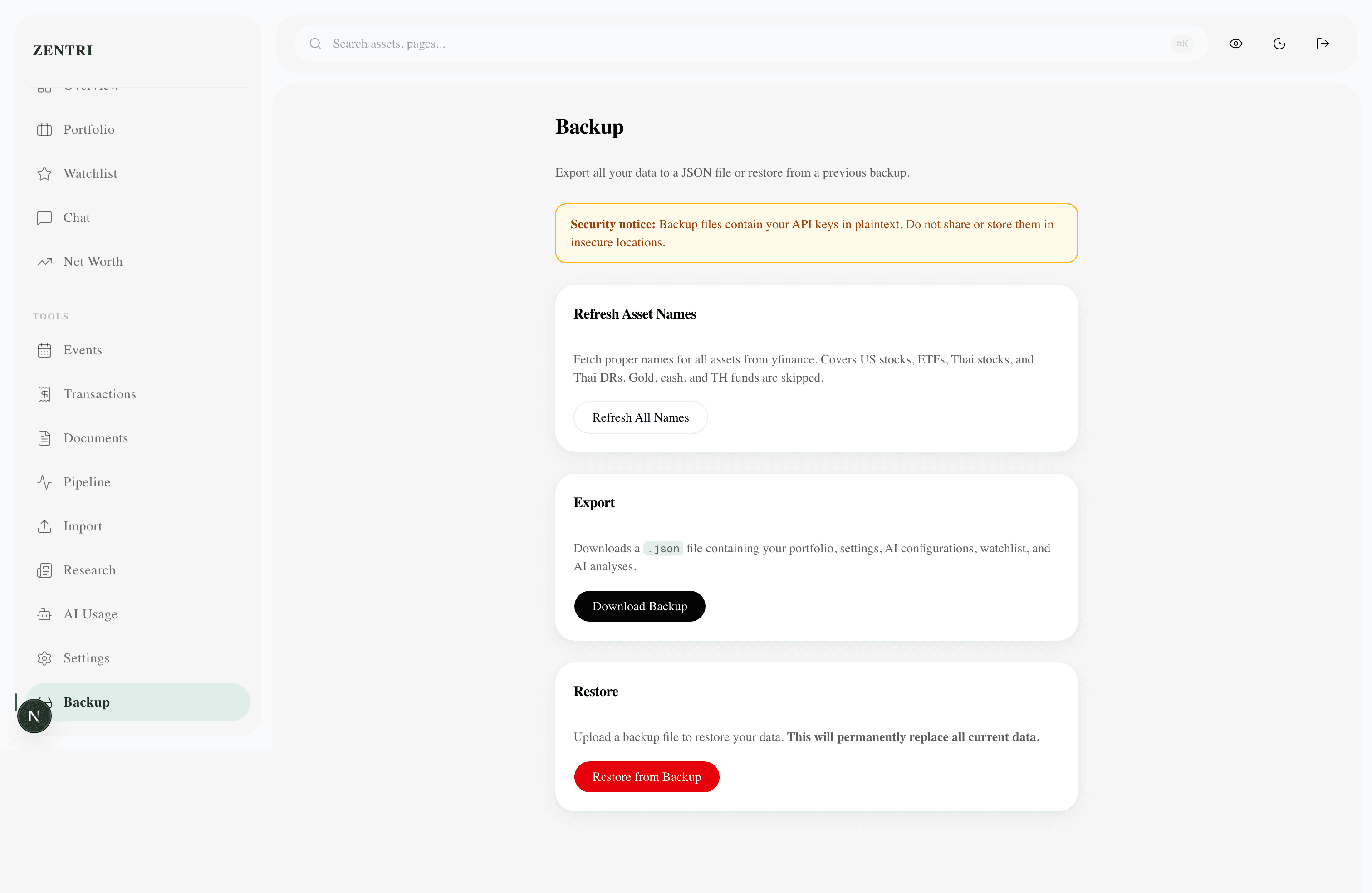 Backup page