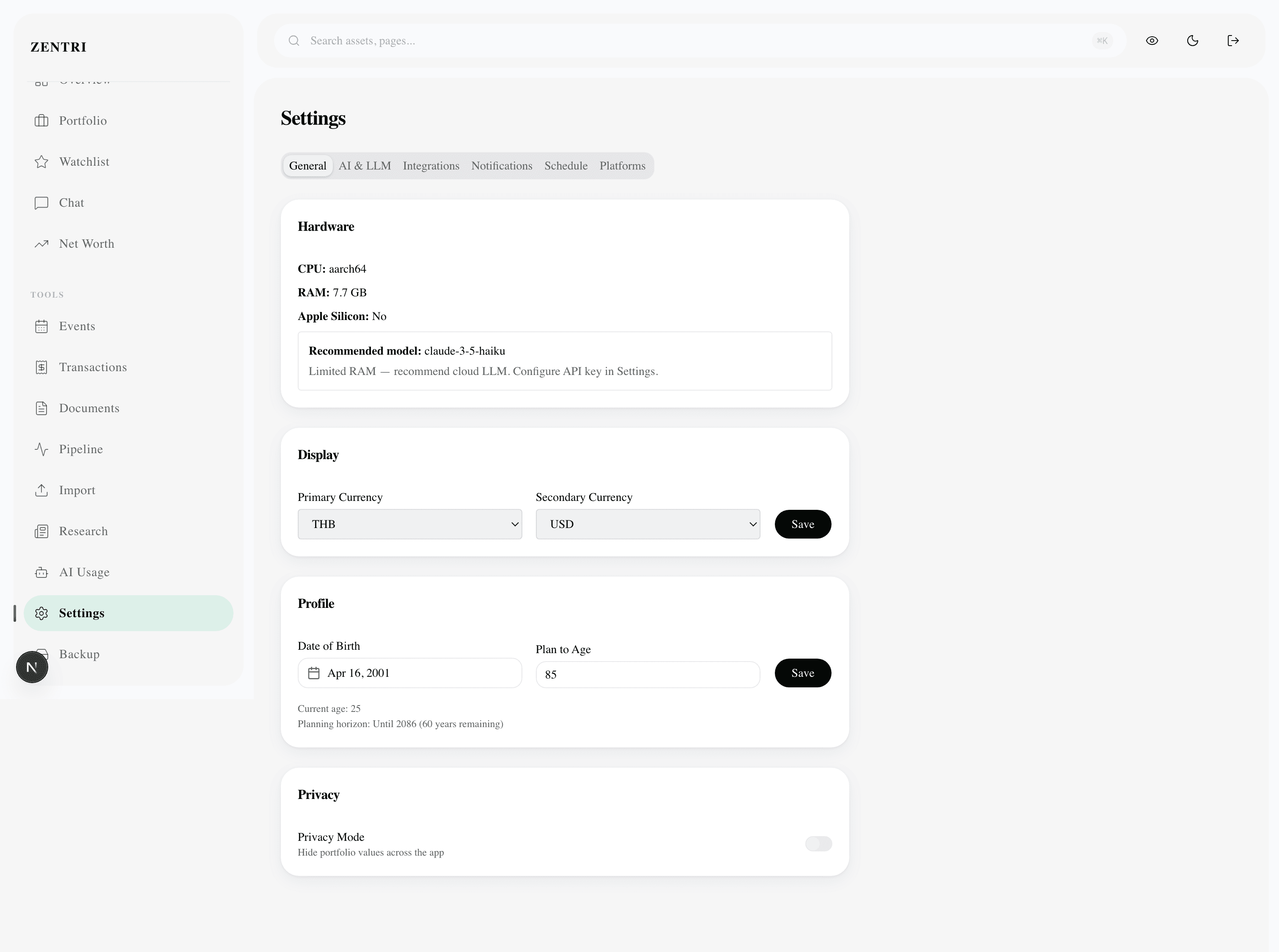 General settings