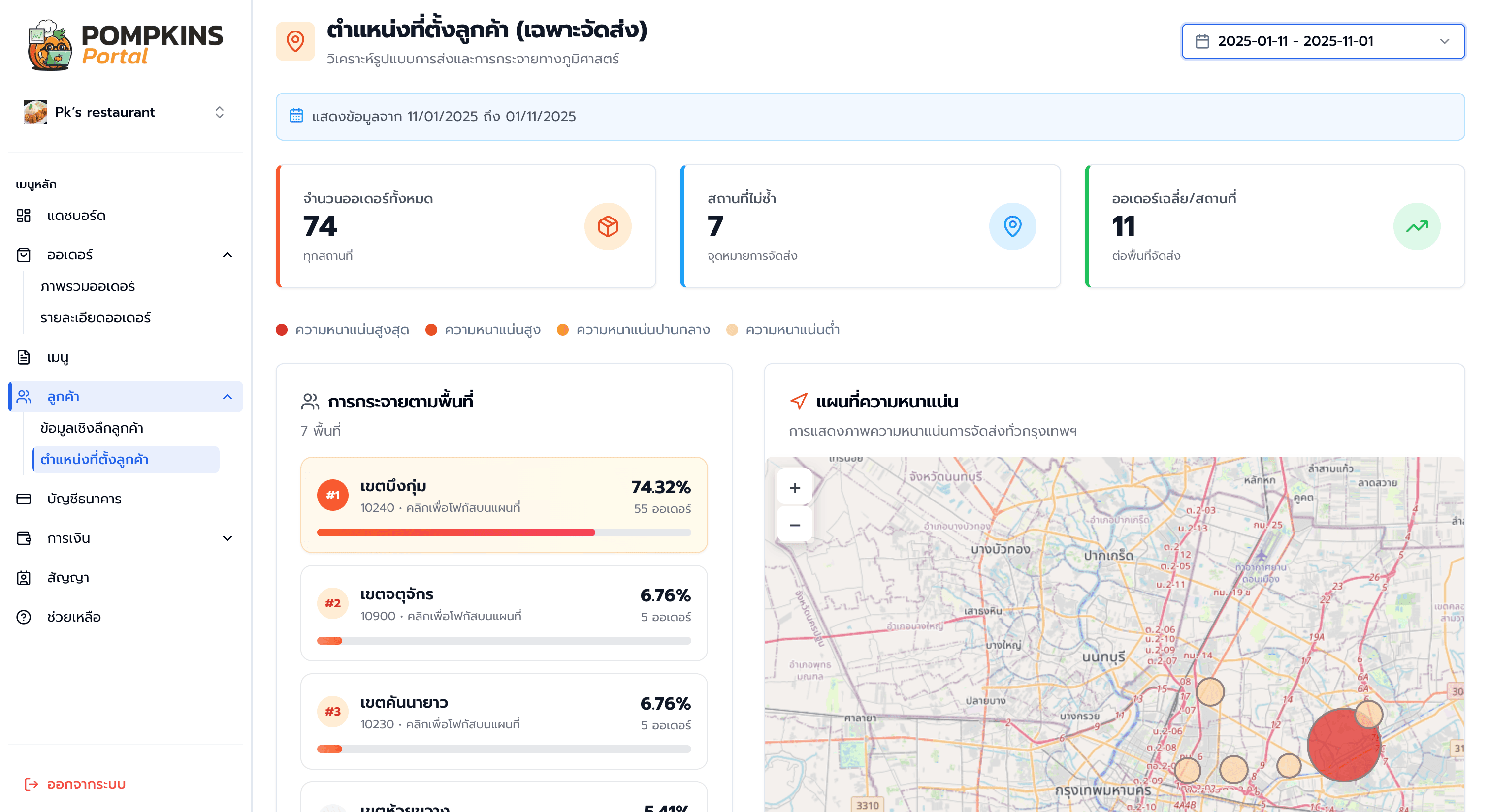 Click to enlarge Customer delivery location heatmap