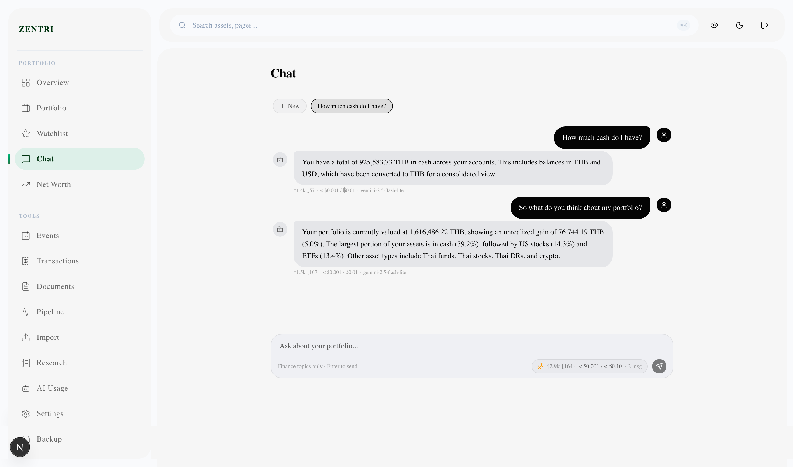 AI chat interface